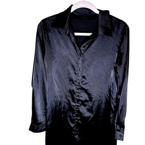Zeagoo Womens Black Satin Button Down Shirt Long Sleeve Blouse Large